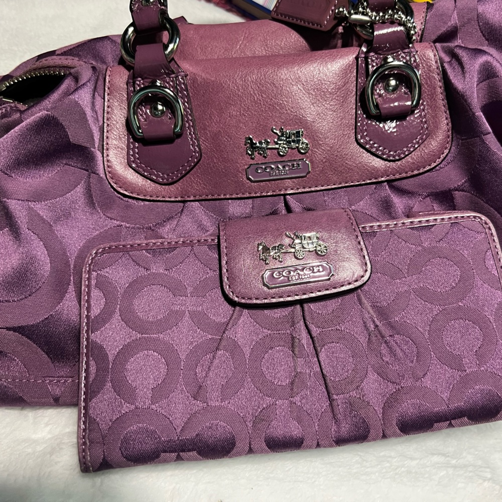 Purple Coach Madison Handbag & Coach Wallet